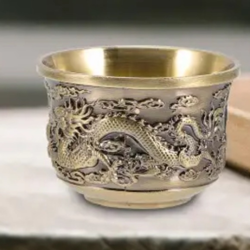 Sacred dragon brass teacup - Picture 1 of 9